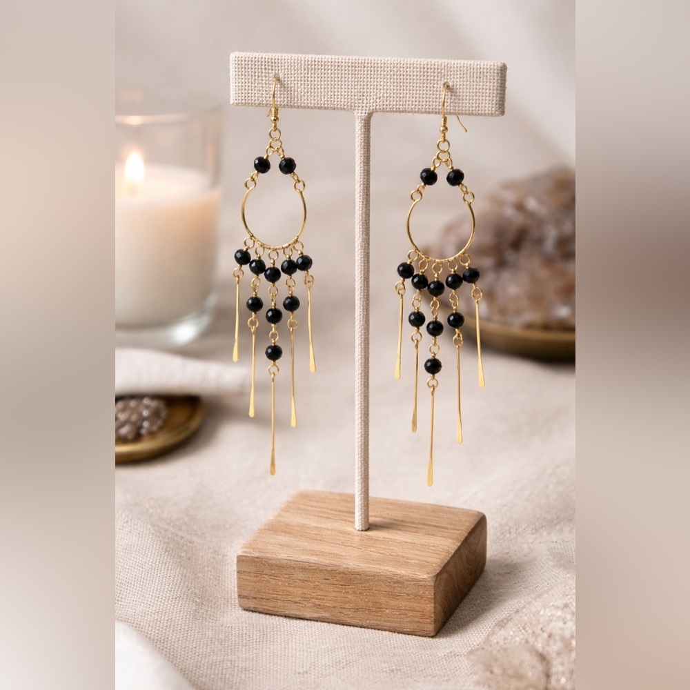 Chandelier Earrings | Black Crystal | Artisan Ear Wires | Statement